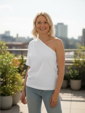 Zara White One-Shoulder Cotton Top